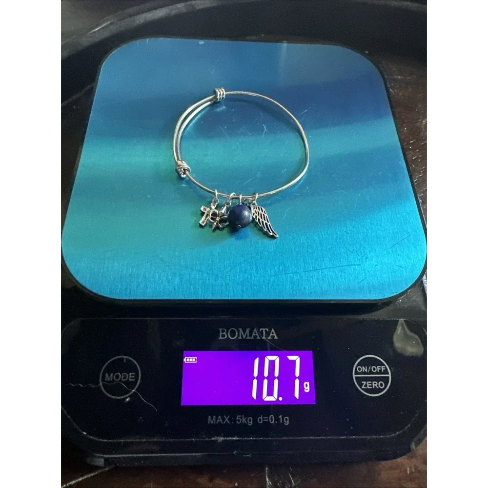 VTG Bangle Bracelet 7 Inch Adjust Cross Wing‎ FDL Lapis Bead 925 Sterling 10.7g